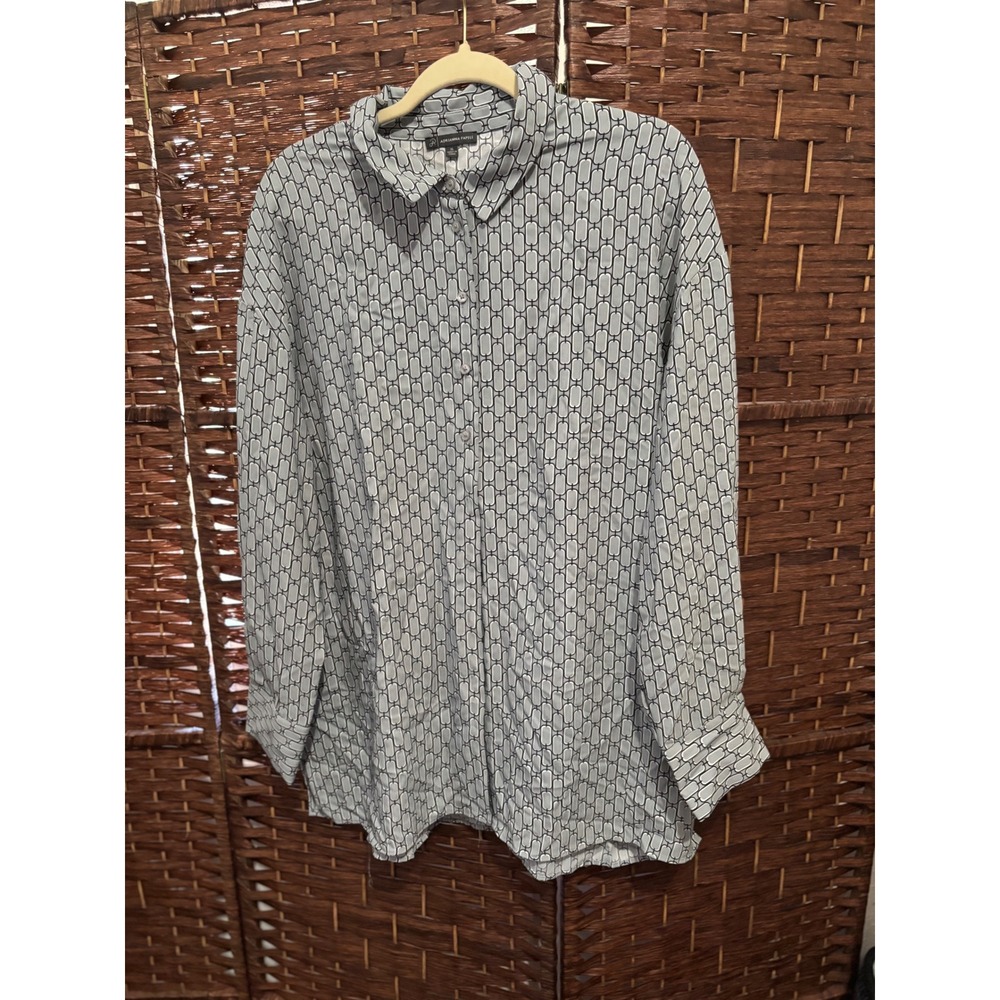 Adrianna Papell XL Top Blouse Long Sleeve Button Down Geometric Print